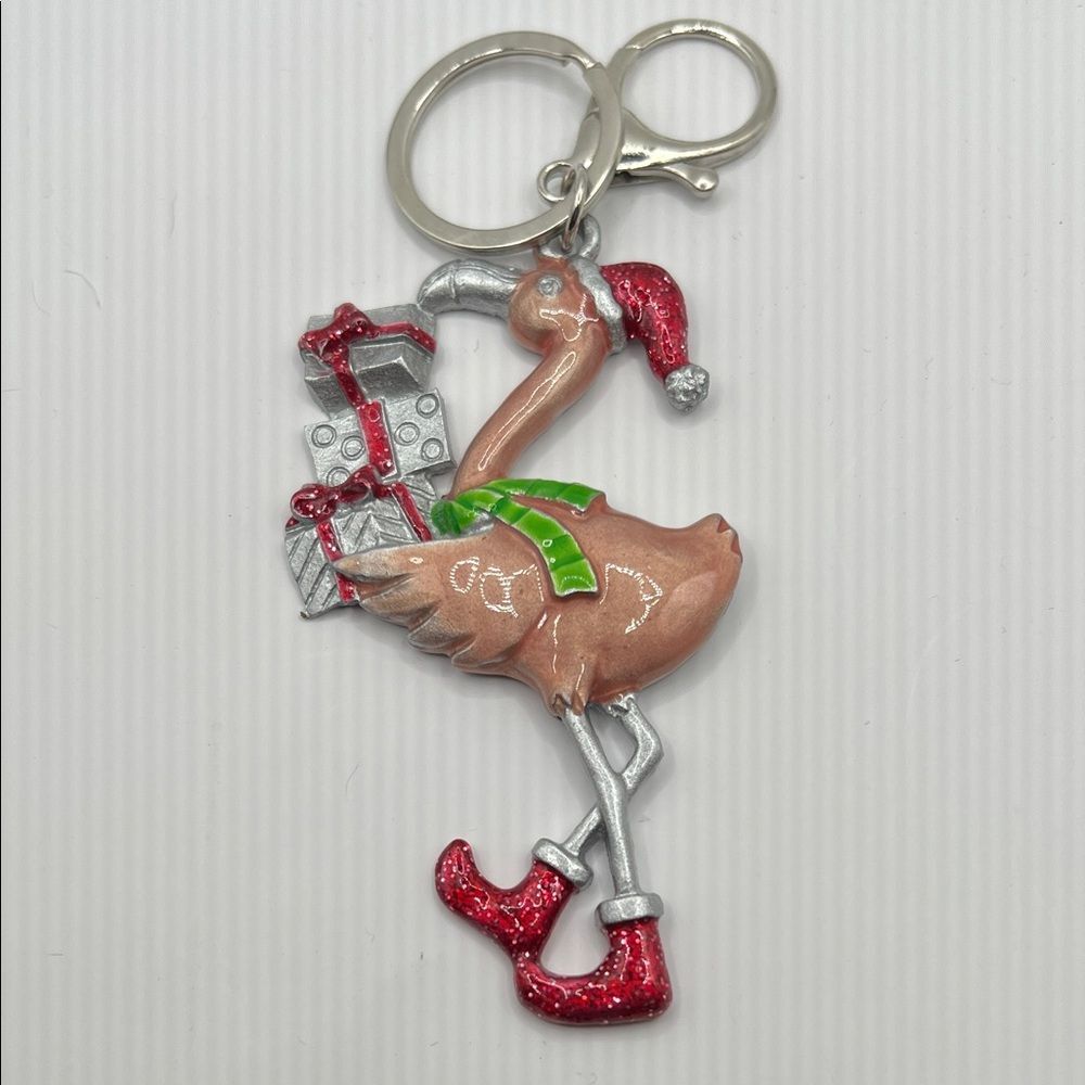Festive Flamingo Purse Charm Key Holder